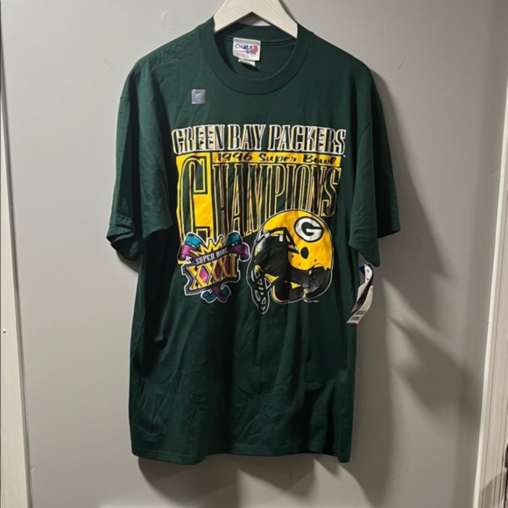 Vintage 90s Green Bay Packers Super Bowl XXXI Champions T-Shirt Chalk Line XL